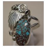 Navajo Sterling Silver & Utah Spider Web Turq Ring
