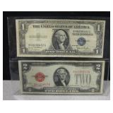 USA $1 & $1 Dollar Bills - Silver Cert. & Red Seal
