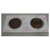 1844 & 1852 Canadian Half Cent Coins