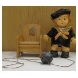 VNTG Toy Boy Figure Pull Toy & Mini Wooden Toilet