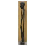 Elongated Wooden Carved African Thinker Statue 62"