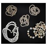 5 White & Soft Pink Faux Pearl & Marble Necklace