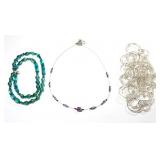 3 Faux Gem &Silver Plated Ring Form Necklaces