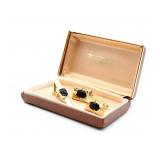 VNTG Black Onyx & Gold Tone Cuffs & Tie Clip