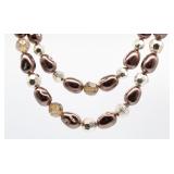 Faux Chocolate Pearl & Beaded 2 Tier Necklace