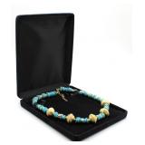 Gold Tone & Turquoise Flat Beaded Necklace