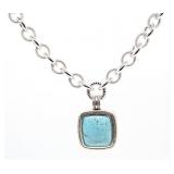 Square Form Turquoise & Silver Tone Necklace