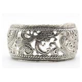 Foliated Pierced Silver Tone Cuff Bracelet
