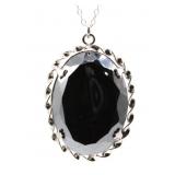 Oval Faux Chromium Black Gem Pendant