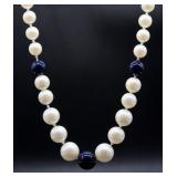 Blue & White Faux Glass Pearl Necklace