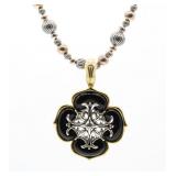 Cross & Clover Brass & Bead Pendant Necklace