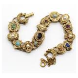 Brass Heart & Stone Inlay Bracelet