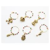 6 Gold Tone Fest Wine Glass Charms