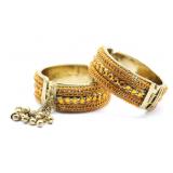 2 Faux Amber Gem Tassel Bracelets