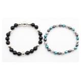 2 Faux Polychrome Pearl & Bead Bracelet