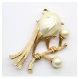 Cultured Pearl Bird on Branch Pendant
