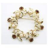 Faux Amber Gem & Pearl Pendant