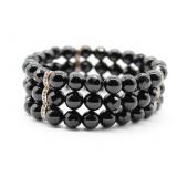 3 Tier Black Bead Bracelet