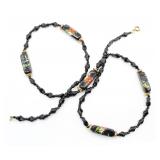 Floral Black Column Bead Necklace