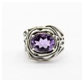 Amethyst Pierced Metal Ring