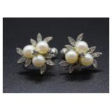 Faux Pearl & Gem Floral Earrings