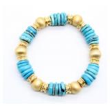 Turquoise Flat Bead &Gold Plated Bracelet