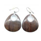Pierced Wood & Sterling Silver Earrings