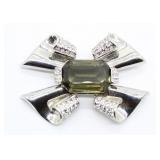 Faux Green & White Gem Inlay Bow Brooch