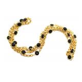 Elongated Black Faux Gem & Gold Necklace