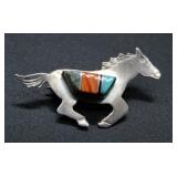 S.W. / N.A.  Horse Form Stone Inlay Brooch