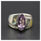 Abalone & Pearl Inlay Amethyst Ring