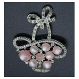 Faux Pink Moonstone Basket Brooch