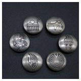 6 Sterling Silver S.W./N.A. Button Covers