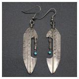 Sterling Silver Turquoise Feather Earrings