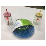 Melamine Picnic Set & 2 Mason Straw Jars
