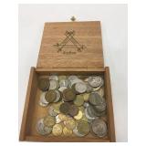 Cuban Cigar Box & Assorted Coins