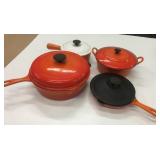 Used Le Creuset Cast Iron Sauce Pans & Fry Pans