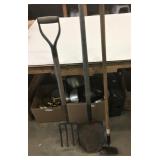 Spade Shovel, Pitch Fork & Garden Hoe