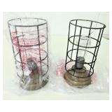 2 New Upright Battery Operated LED Caged Lamps