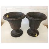 2 New Plastic Urn Style Planters 17x14"