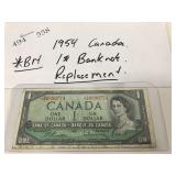 1954 Canada $1 Replacement Banknote
