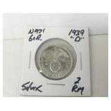 1939D German Silver 2 Reichsmark