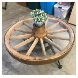 Handmade Wagon Wheel Table w/Horse Harness Base