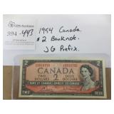 1954 Canada $2 Banknote
