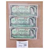 3 1967 Centennial $1 Banknotes Uncirculated