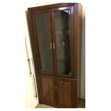 Oak Veneer 4 Door Glass Shelf Lighted Book Cabinet