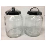 2 New 1 Gal Glass Canisters w/Black Lids