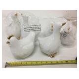 6 New Ceramic Ducks & Chickens Gold & White Finish