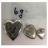 3 Sterling Silver Heart Pendants 6g