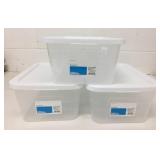 3 New 16QT 17" x 11" x 6" Storage Boxes w/Lids